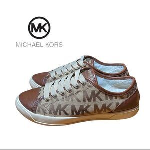 Michael Kors Signature MK Brown Tan Lace City Sneakers 6.5